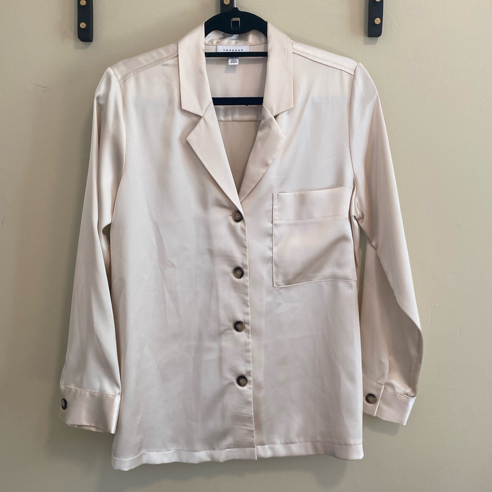 Topshop Satin Notch-Collar Blouse - 6/M